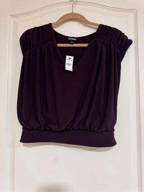 Express Women's Deep Plum V-Neck Blouse Top